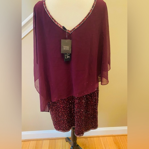 J Kara Dress women burgundy knee sequence NWT size#16 - Picture 8 of 13